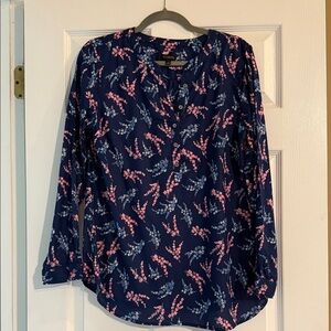 Talbots Navy and Pink Floral Blouse